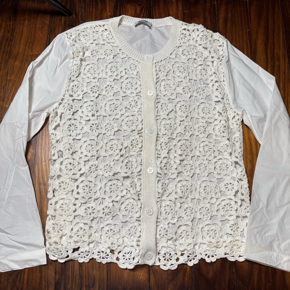 Moschino Cheap and Chic  rose-patterned crochet Floral Cardigan Sweater New 12